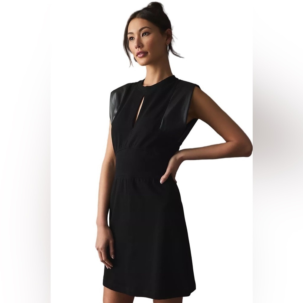 Anthropologie Grey State Size S Rue Mini Dress in Black Faux Leather Trim
